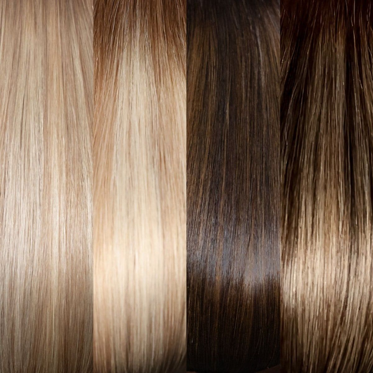Eterna product photo of three Medusa wefts: a blonde, a brunette, and a bronde