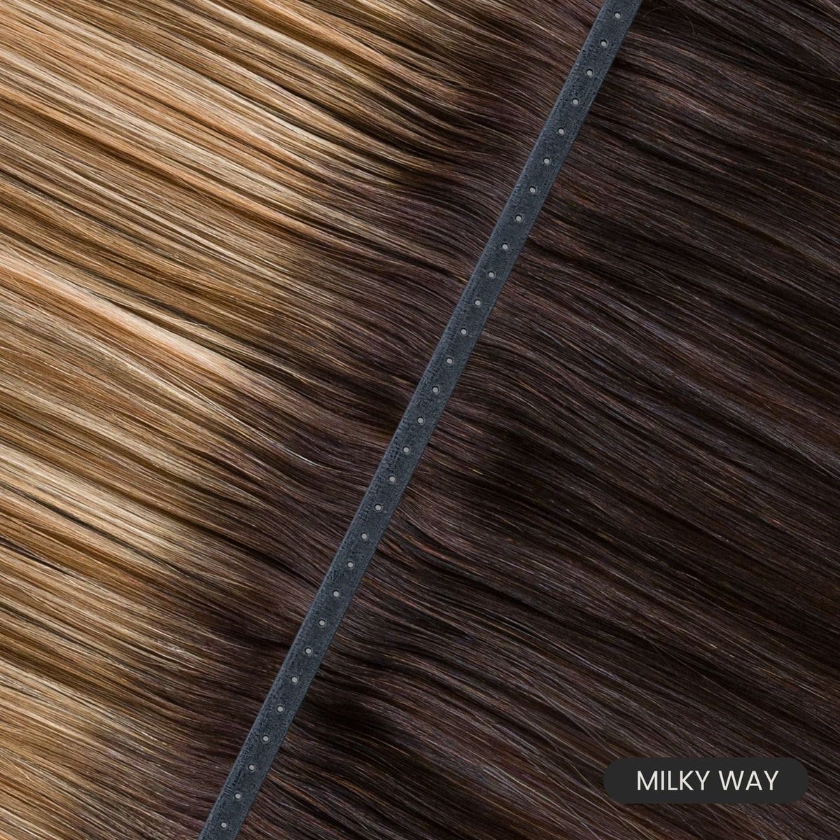 Eterna product photo: a Medusa weft in the shade Milky Way, close enough to see the track and the hair