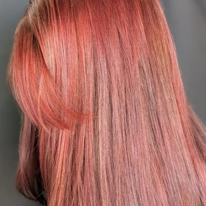 Real client with smooth, high-shine rose copper hair